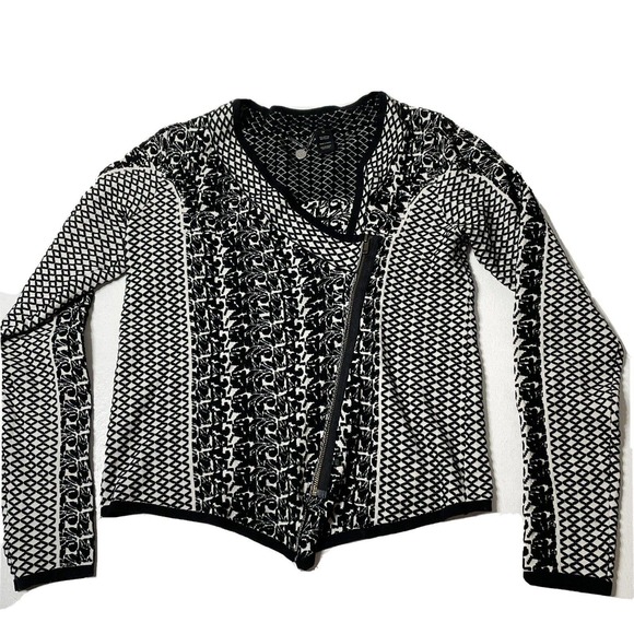 Womens Size Medium BKE‎ Boutique Full Zipup Mixed Print Sweater Zipper Blazer - Picture 1 of 12